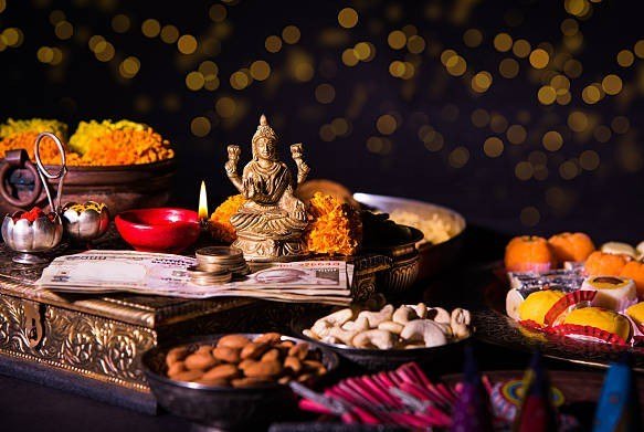 Diwali display of gifts, sweets and snacks