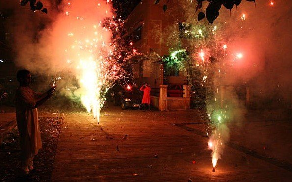 Diwali fireworks on the street