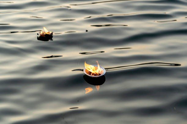 floating lanerns or diyas on the Ganges